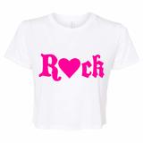 WHITE CROP TEE WITH PINK ROCK