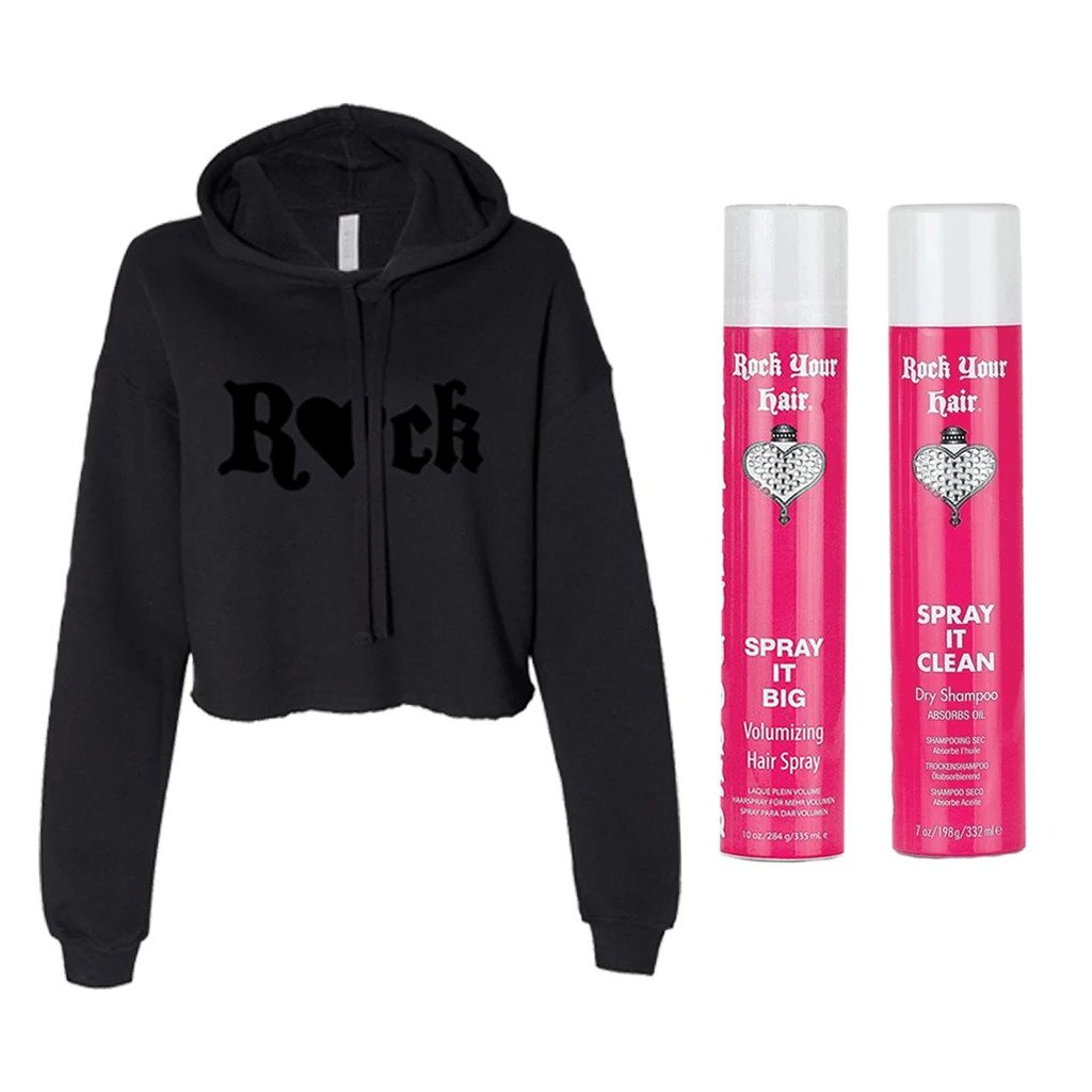 BLACK R?CK CROP HOODIE + SPRAY IT BIG HAIR SPRAY AND DRY SHAMPOO