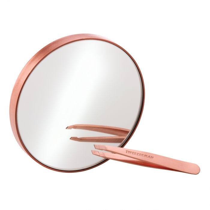 Rose Gold Mini Slant Tweezer & 10x Mirror 2