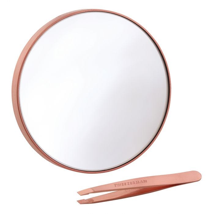 Rose Gold Mini Slant Tweezer & 10x Mirror 1