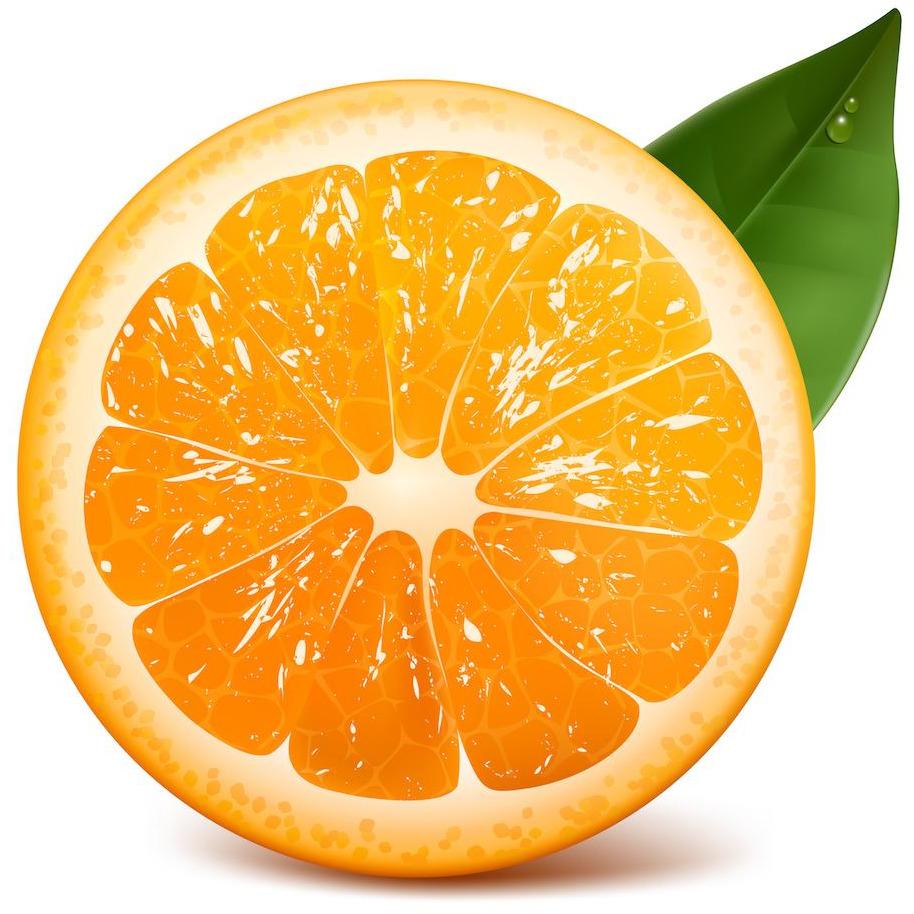 Fresh ripe orange with leaf. Raster version.