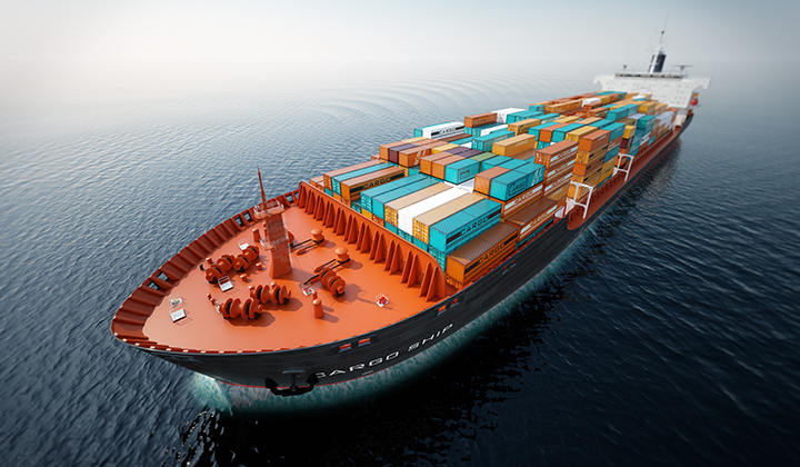 A large cargo ship with many containers on it.