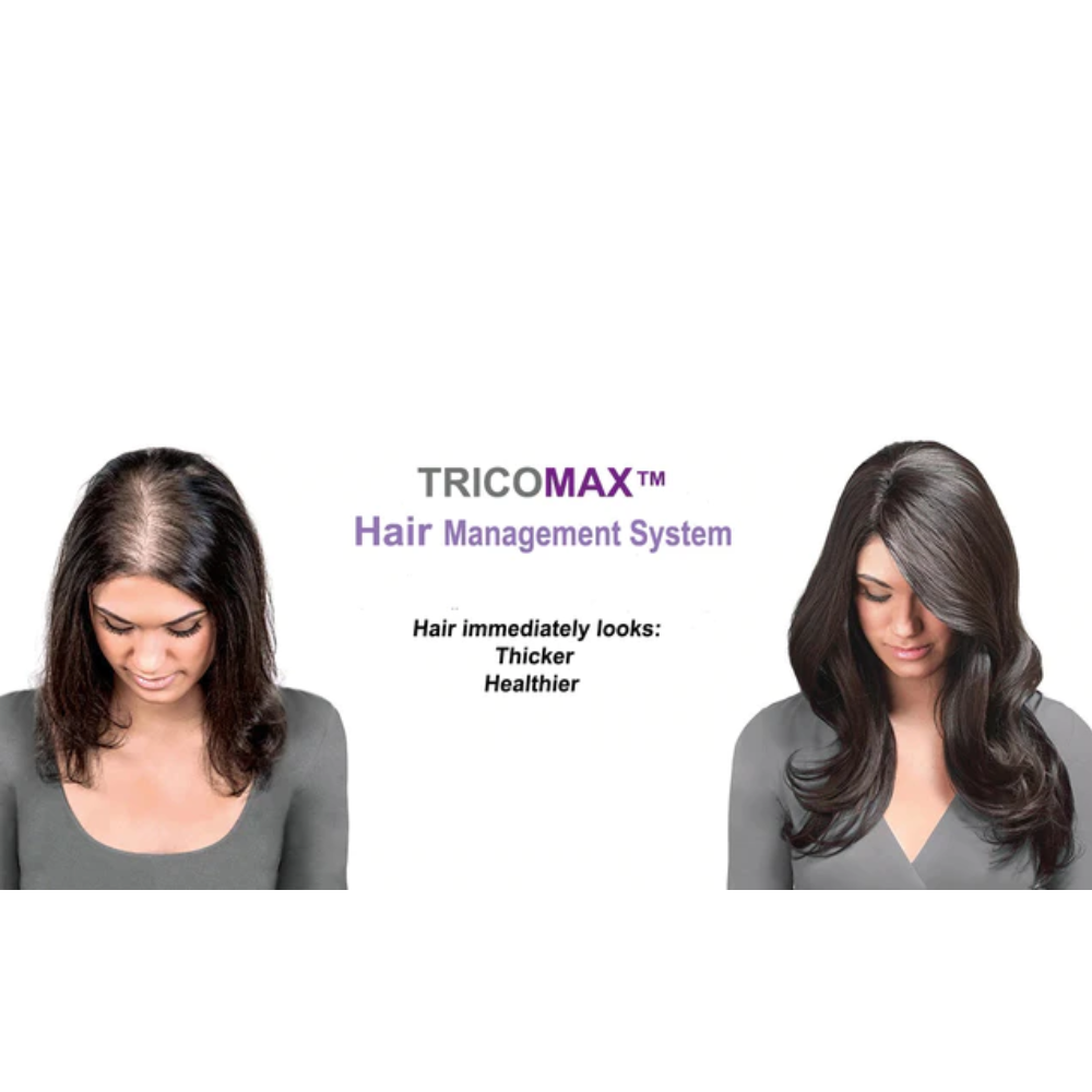 A woman with long hair and a tricomax system